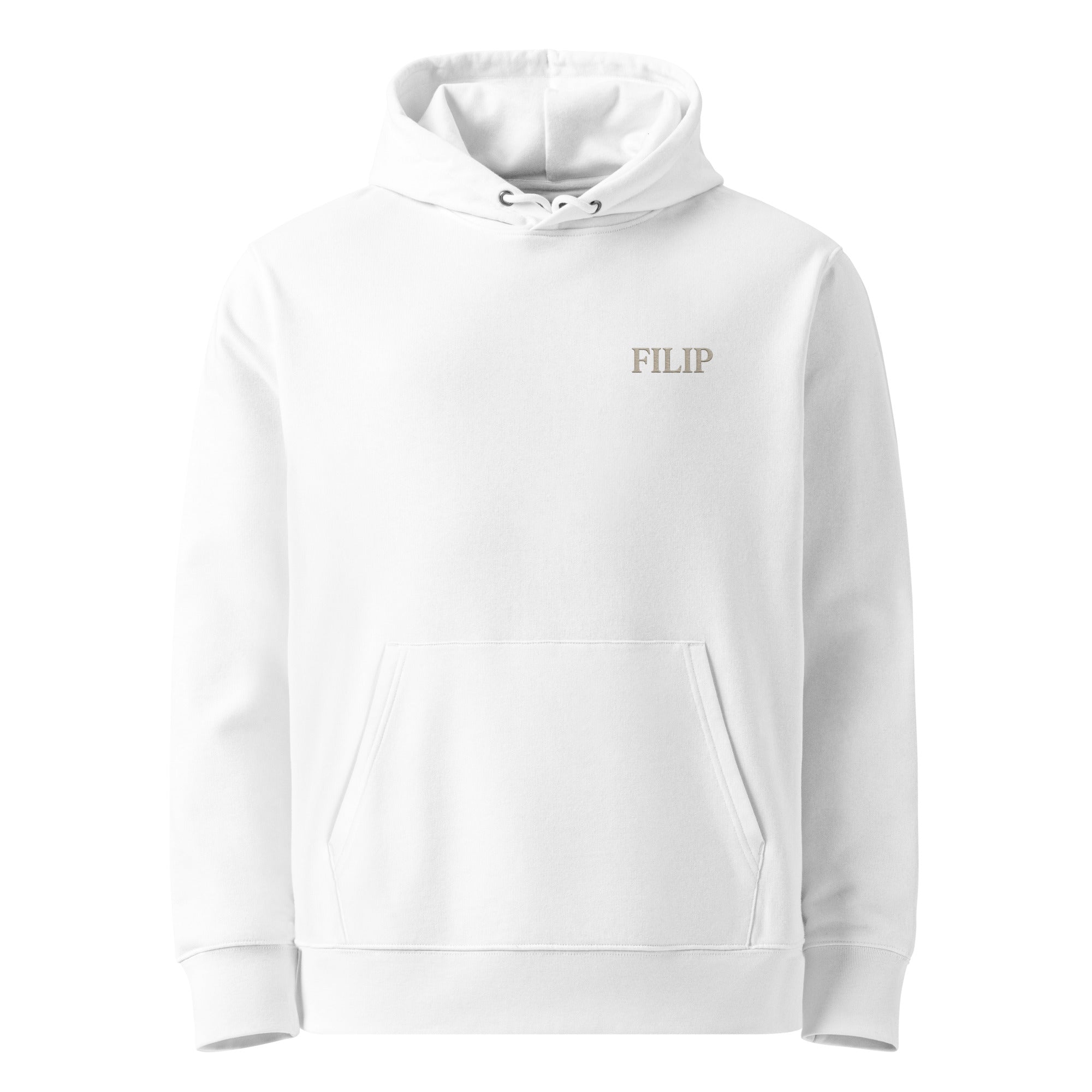 Sudadera FILIP Blanco — vista frontal, bordado artesanal hilo avena, tejido eco premium 350g | Filip Maison