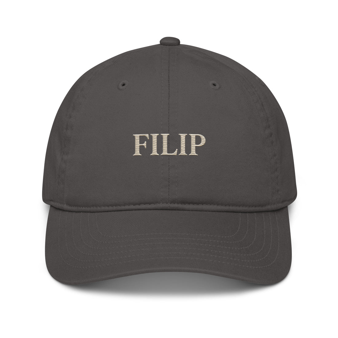 Gorra Béisbol FILIP Carbón — vista frontal, bordado artesanal hilo avena, algodón orgánico GOTS | Filip Maison