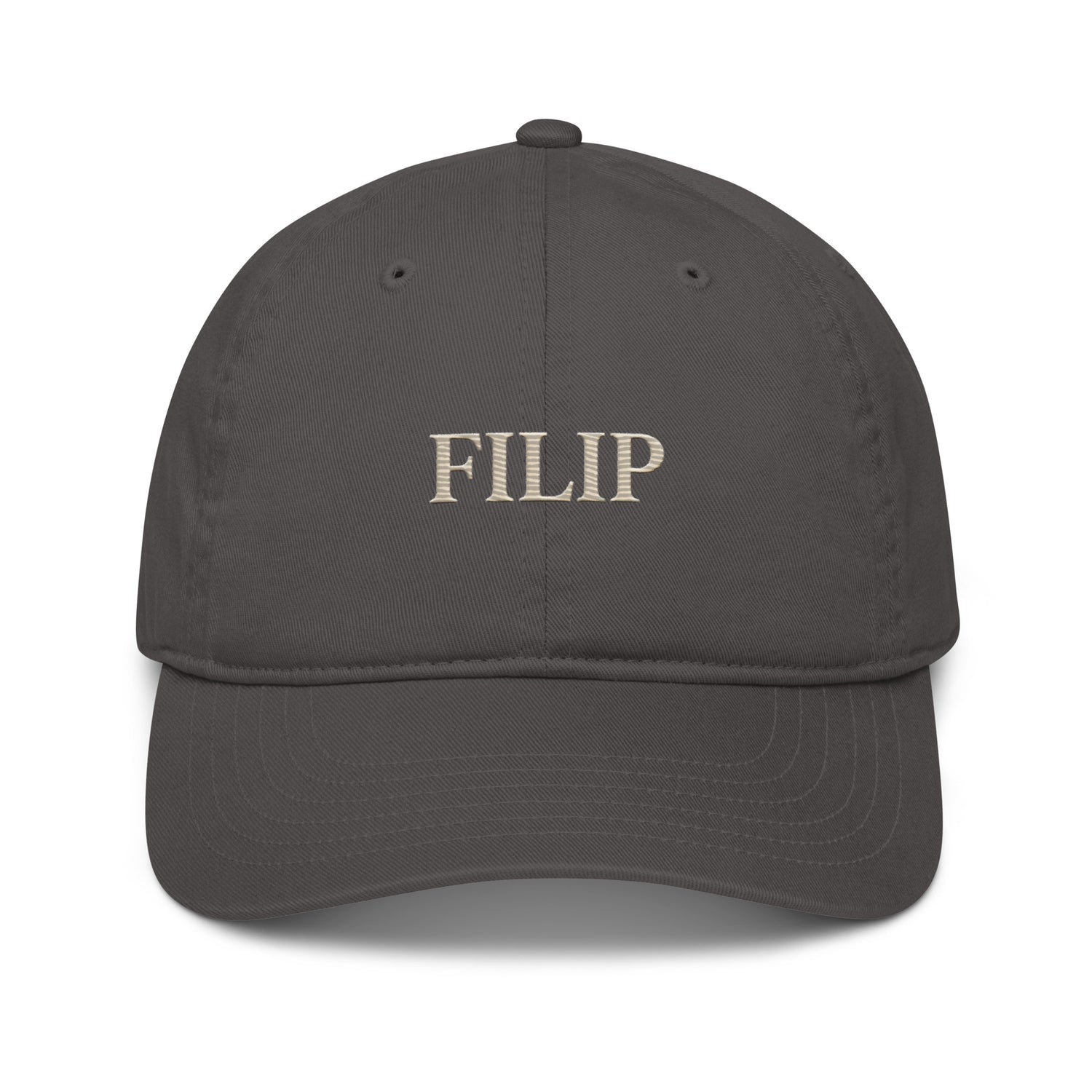 Gorra Béisbol FILIP Carbón — vista frontal, bordado artesanal hilo avena, algodón orgánico GOTS | Filip Maison