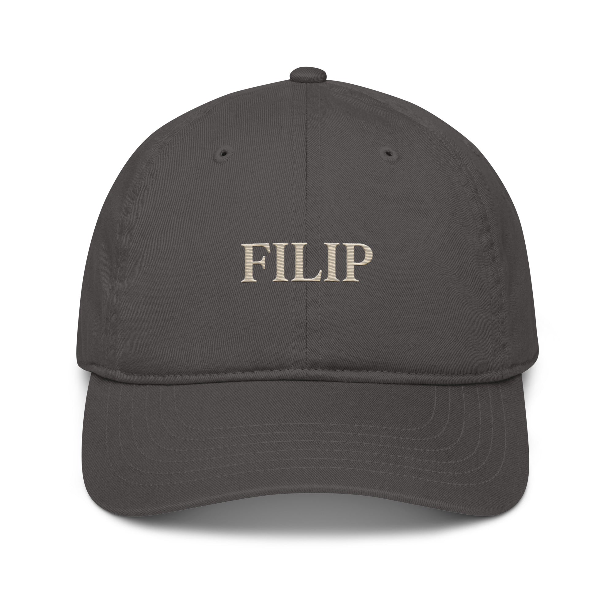 Gorra Béisbol FILIP Carbón — vista frontal, bordado artesanal hilo avena, algodón orgánico GOTS | Filip Maison