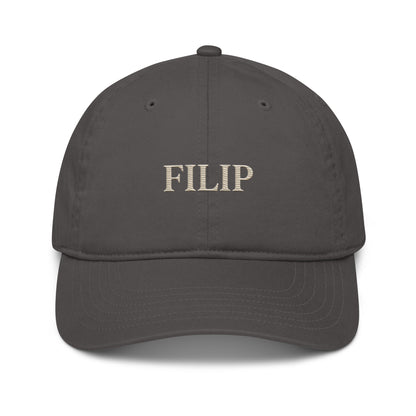 Gorra Béisbol FILIP Carbón — vista frontal, bordado artesanal hilo avena, algodón orgánico GOTS | Filip Maison