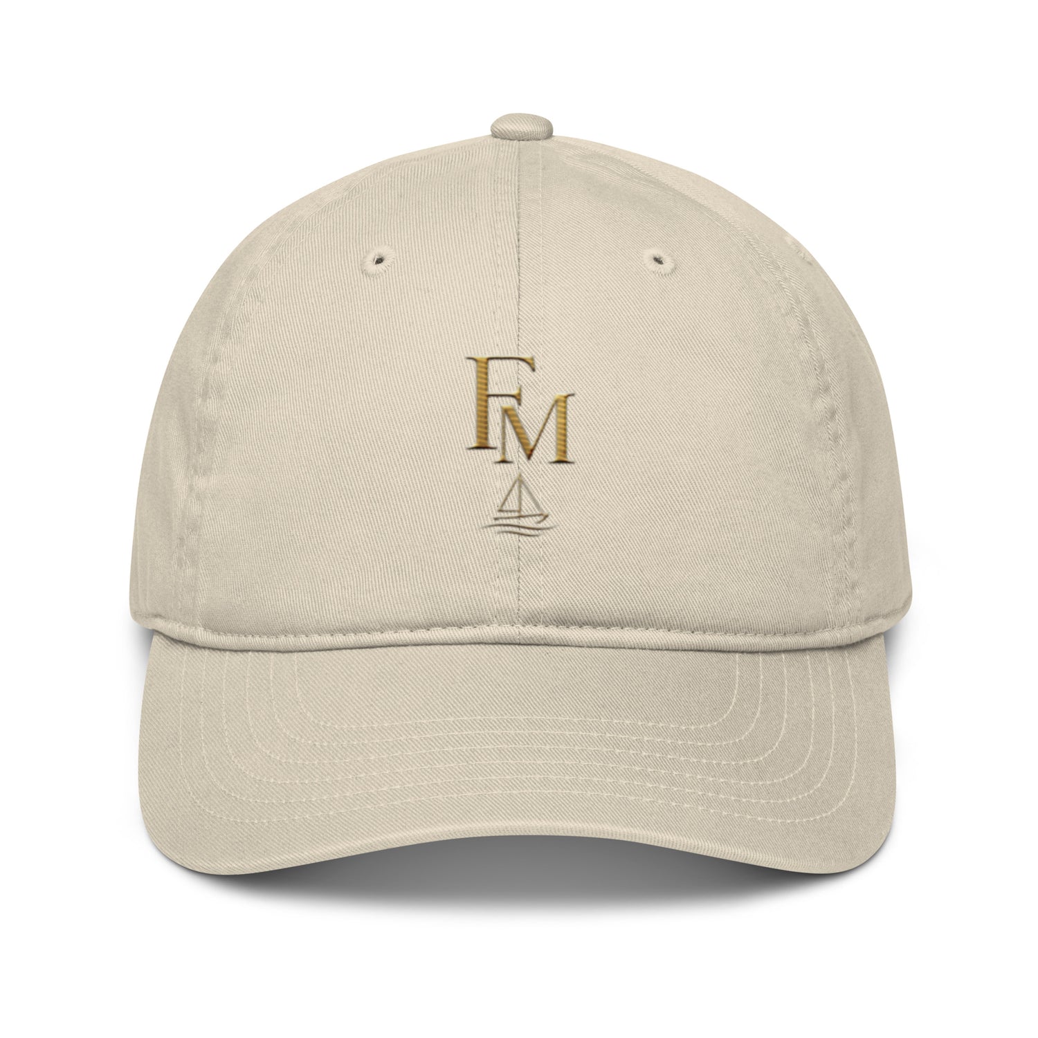 Gorra Club FILIP Ostra — vista frontal, bordado artesanal hilo avena, seis paneles | Filip Maison