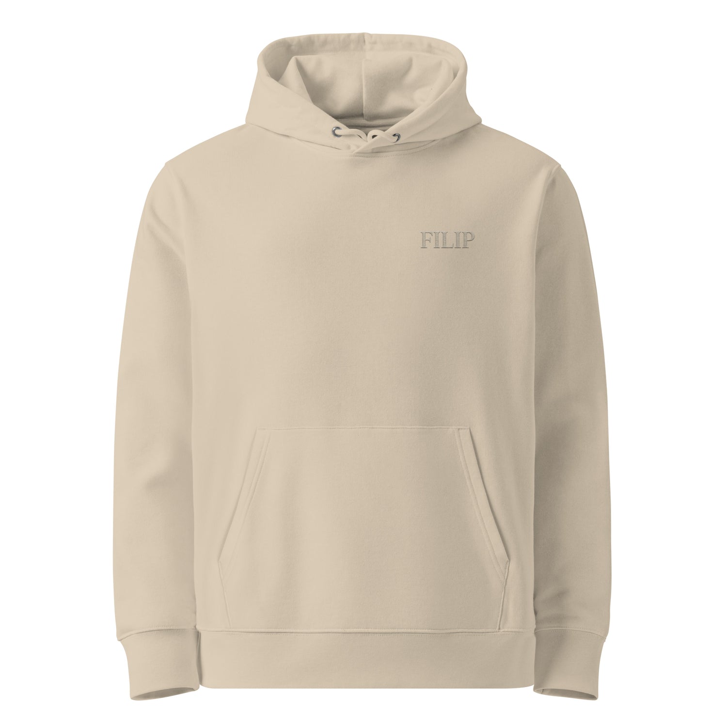 Sudadera FILIP Crema — vista frontal, bordado artesanal hilo avena, tejido eco premium 350g | Filip Maison