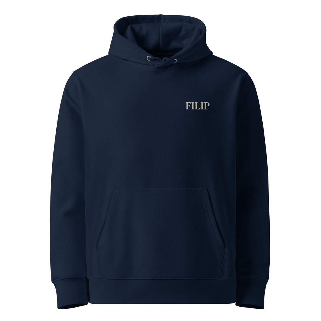 Sudadera FILIP Azul Marino — vista frontal, bordado artesanal hilo avena, tejido eco premium 350g | Filip Maison