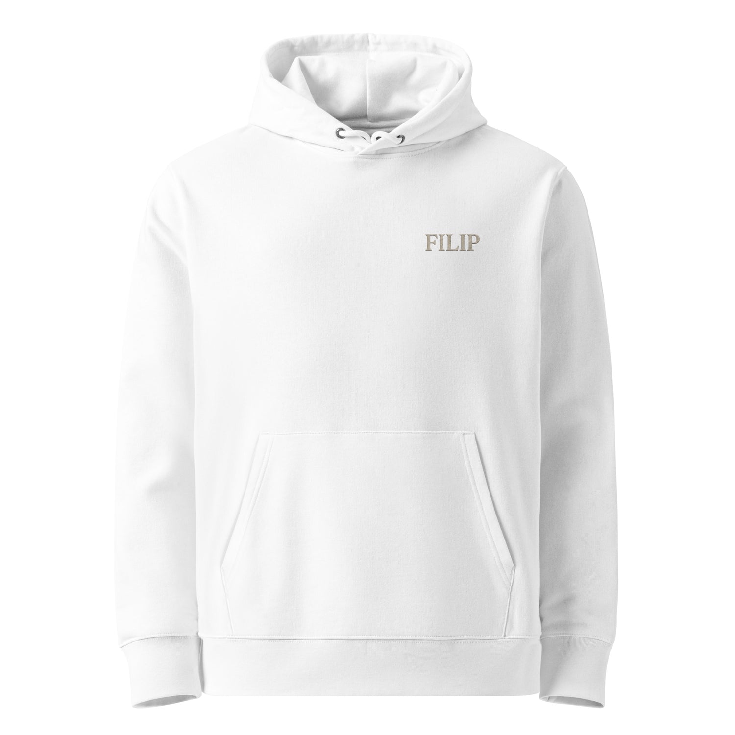 Sudadera FILIP Blanco — vista frontal, bordado artesanal hilo avena, tejido eco premium 350g | Filip Maison