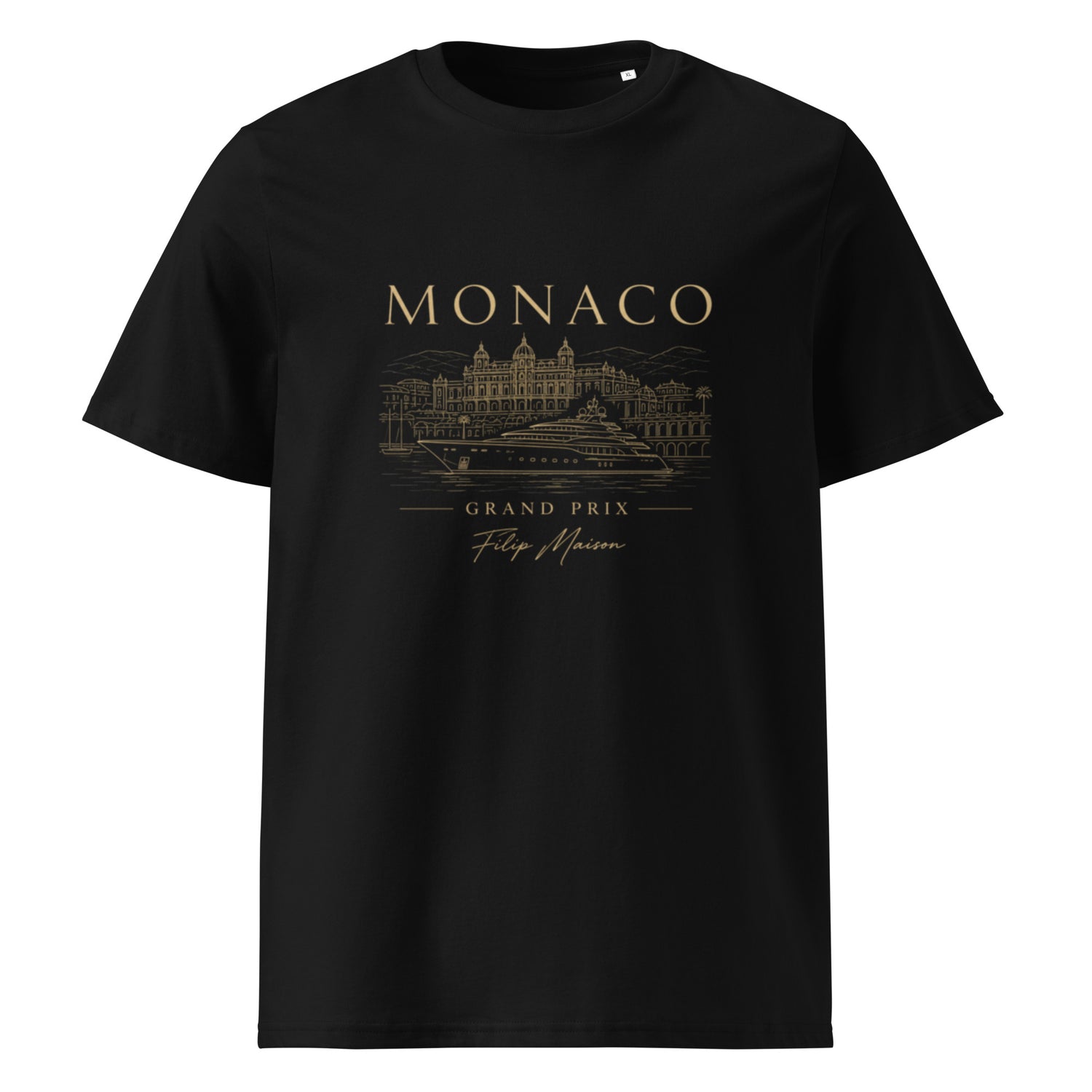 Camiseta Heritage FILIP Mónaco — vista frontal, estampado Riviera vintage, algodón orgánico GOTS | Filip Maison