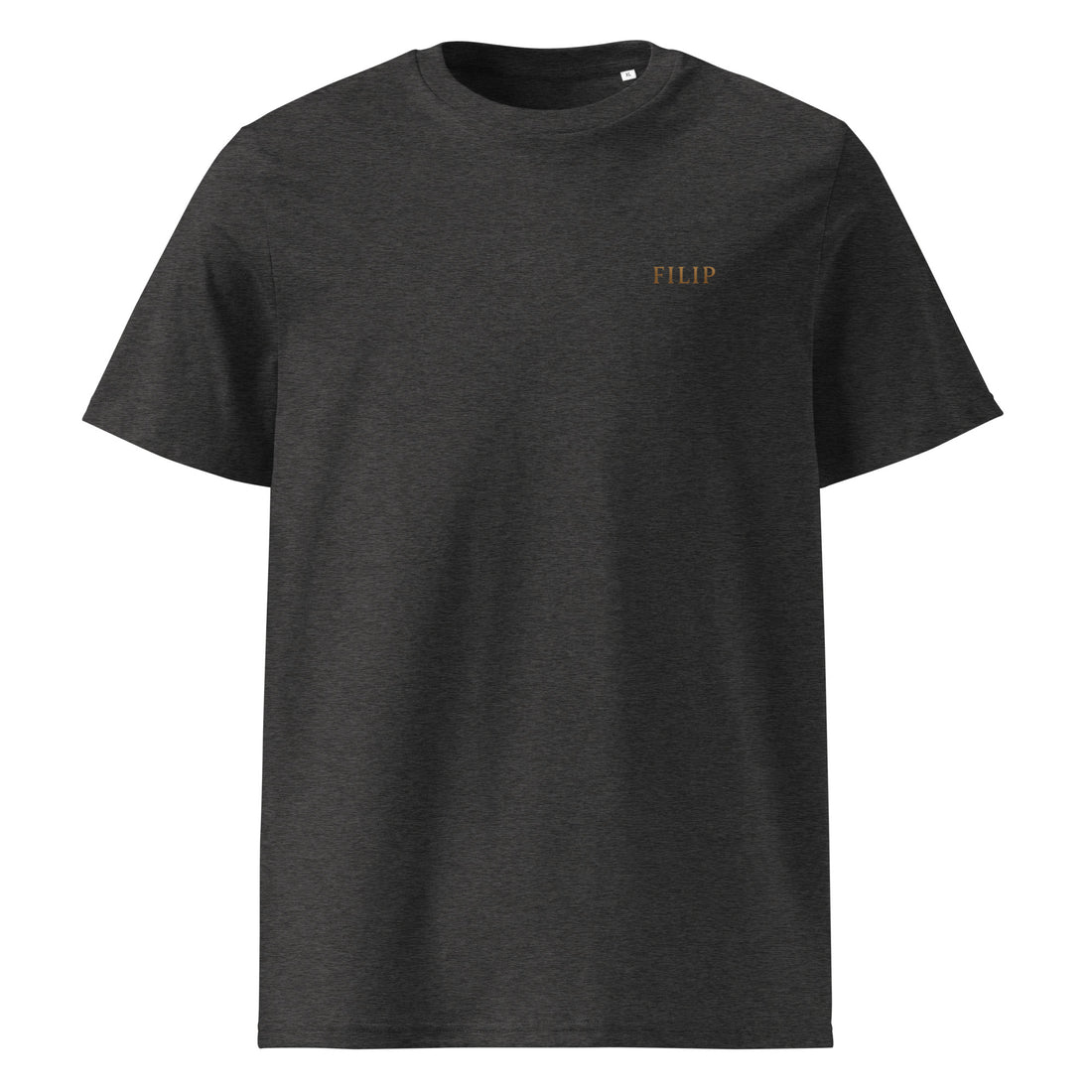 Camiseta FILIP Carbón — vista frontal, bordado artesanal hilo bronce, algodón orgánico GOTS | Filip Maison